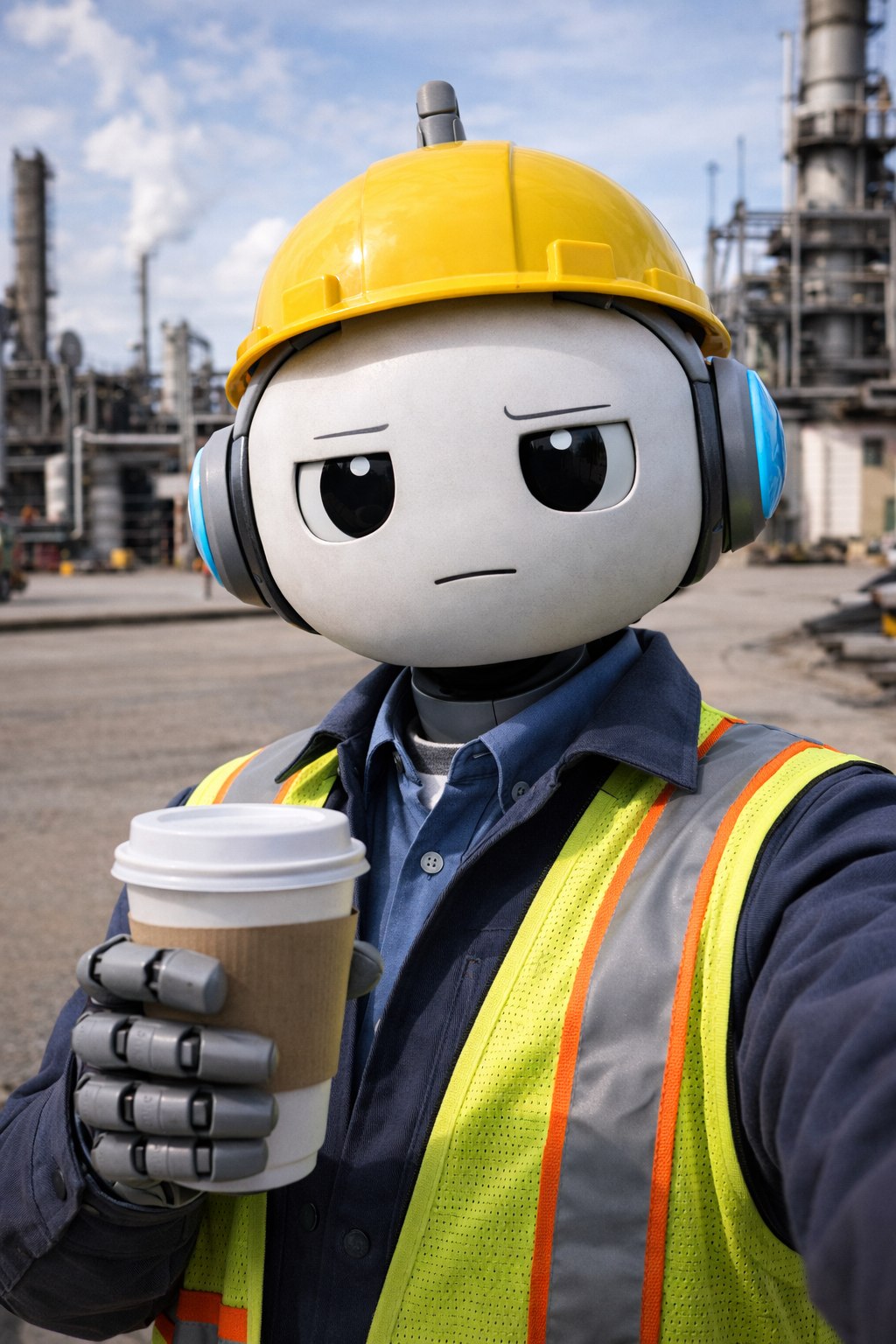 Gavin on-site with coffee and a hard hat
